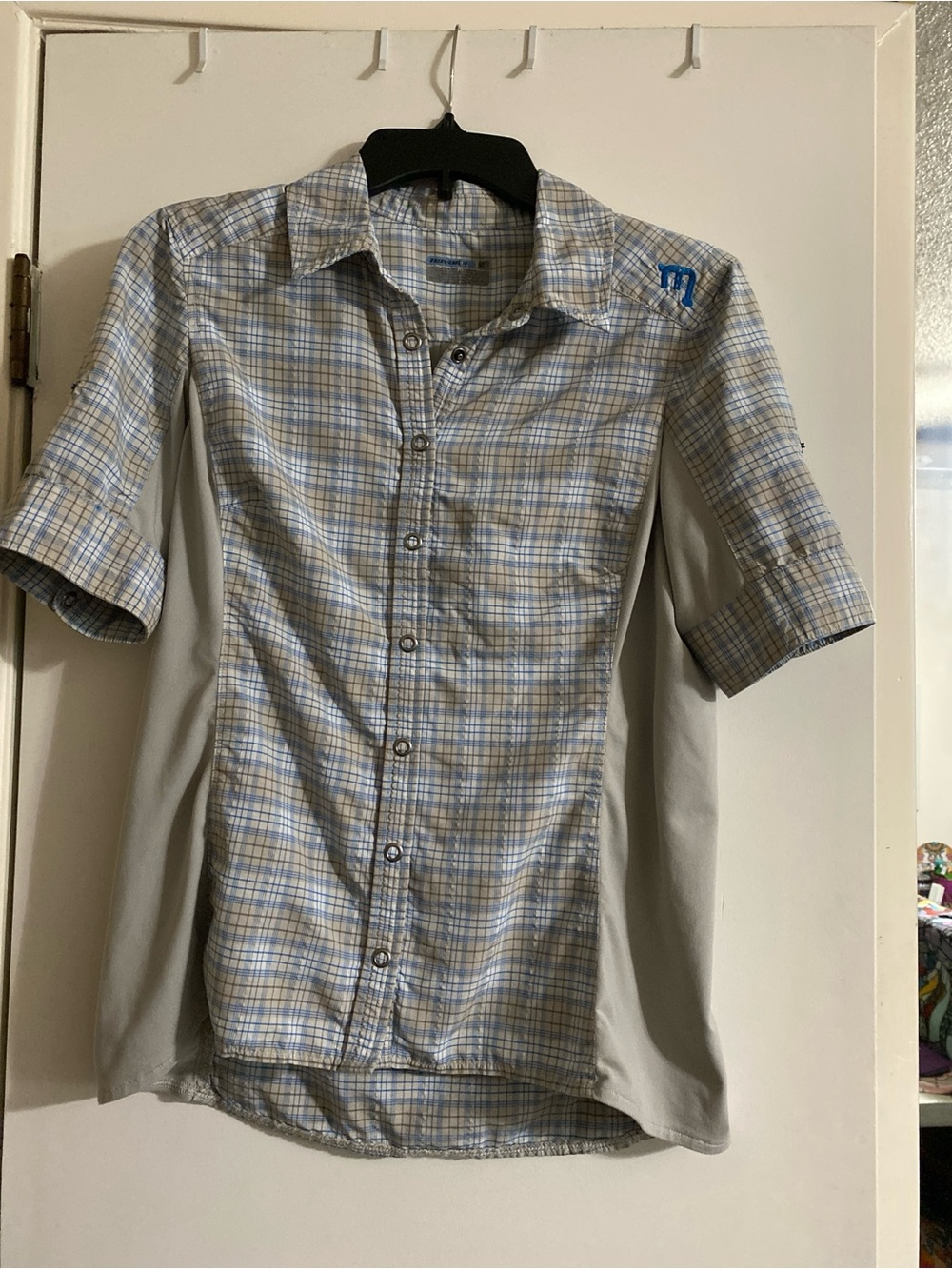 NOVARA women’s Short-Sleeve Plaid snap up Shirt - Light Blue/Gray